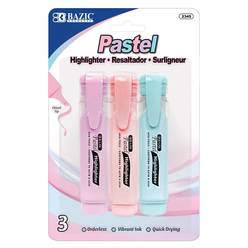 Pastel Highlighters w/ Pocket Clip (3/Pack)